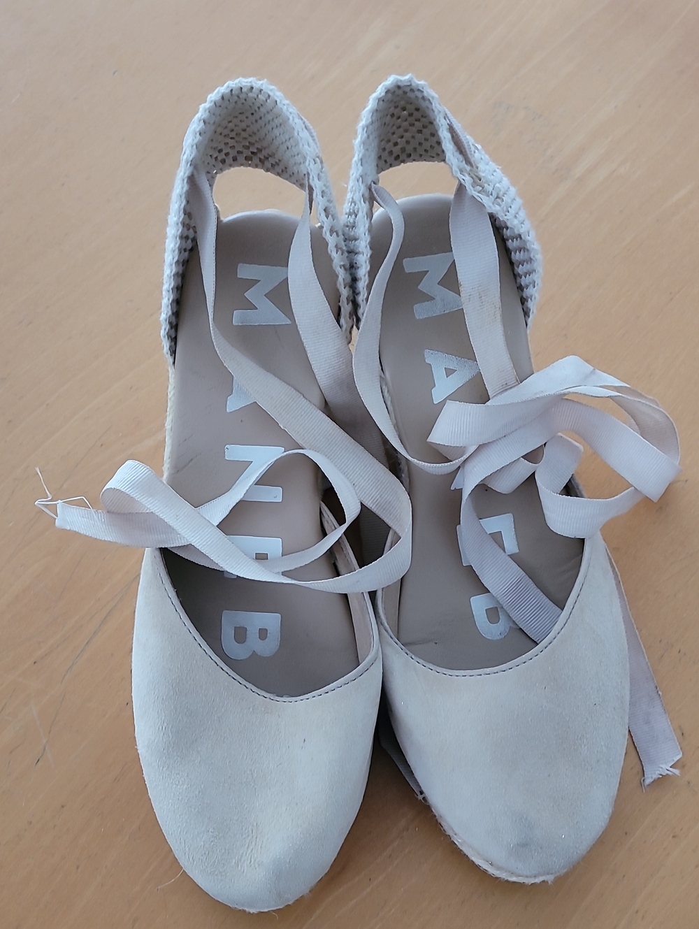 Manebi Light Cream Lace-Up Espadrille Wedges